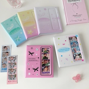 Close-up of pastel Korean ins style photocard albums in five assorted soft colors