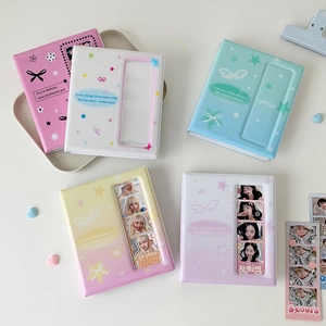 Pastel gradient photocard binders in pink blue and purple with transparent cover windows
