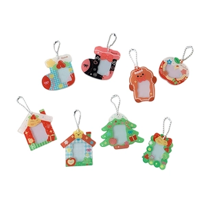 Set de 8 llaveros de acrílico para fotos con diseños navideños y cadenas metálicas plata