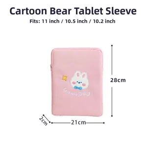 Detailed size view of a pink cartoon flower rabbit embroidery 11 inch iPad sleeve bag