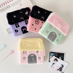 Cute house-shaped plush photo card album for A8 photos with magnetic closure and star embroidery