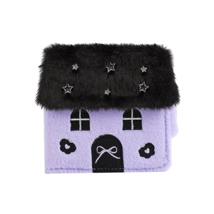 Plush house-shaped mini photo album for A8 cards with magnetic closure and stars