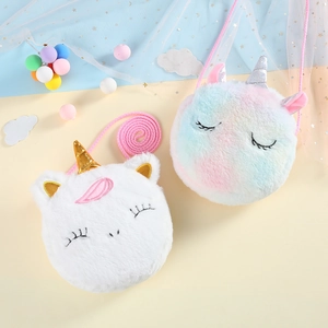 Süße Einhorn Plüsch Umhängetasche für Kinder mit bunten Sternen und weichem Hintergrund