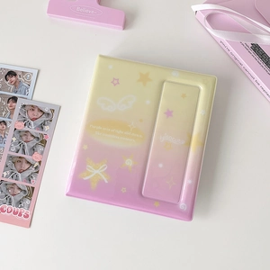 Detail of gradient macaron PVC photo album with cloud patterns and transparent card slot