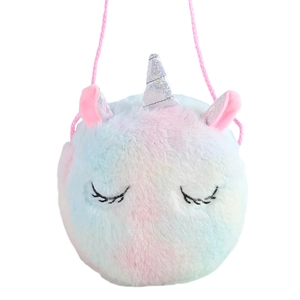Süße Einhorn Plüsch Umhängetasche mit Regenbogen Farbverlauf und silbernem Glitzerhorn