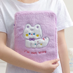 Cute purple plush cat tablet sleeve case with I'm not kitty embroidery for iPad