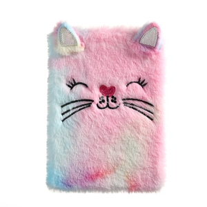 Pink and blue gradient plush cat notebook with cute 3D ears and embroidered feline face