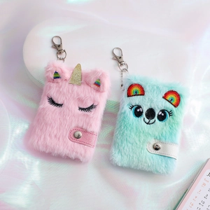 Mini taccuini in peluche unicorno e koala con portachiavi su morbido tessuto lucido