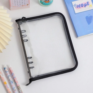 A5 Glitzer-PVC-Binder-Tasche mit 6 Löchern, schwarzem Reißverschluss und Metallringen