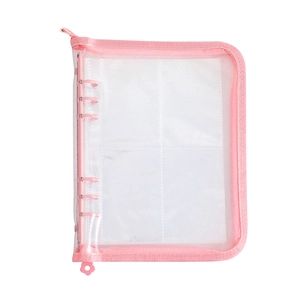 A5 PVC Glitzer-Ordner in Rosa mit 6-Loch-Ringbindung und Blumen-Anhänger-Reißverschluss