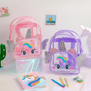Sac À Dos Transparent En PVC Pour Enfants Thème Licorne Avec Ailes Pailletées Cartable Dessin Animé Pour Filles