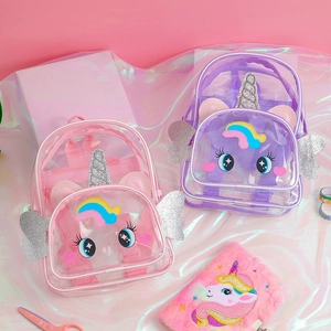 Sac à dos licorne transparent pour filles avec grands yeux et ailes scintillantes