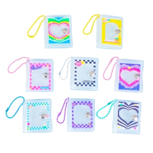 Mini 2-inch transparent PVC photo album keychain with colorful heart and rainbow patterns