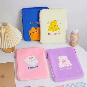 Plush Tablet Sleeve Cartoon Embroidery Cute Animal Fleece Laptop Case Protective Cover Universal For Girls