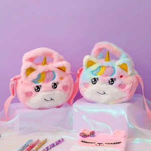 Rosa und regenbogenfarbene Plüsch-Einhorn-Tasche für Mädchen mit weichem Kunstfell-Design