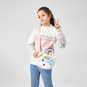 Regenbogen Plüsch Einhorn Umhängetasche für Mädchen mit goldenem Horn am Kindermodel