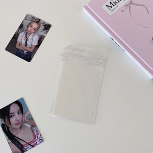 Vertical clear PVC photocard holder with zip lock and hanging hole for kpop cards