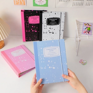 A5 binder photo album with colorful splash patterns and elastic band closure