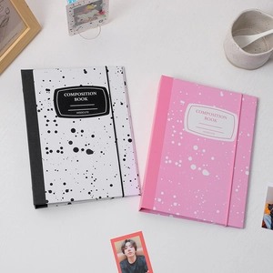 A5 binder album with ink marble cover and elastic strap for card collecting