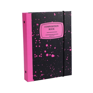 Pink and black splatter A5 ring binder photo album with composition book design and strap