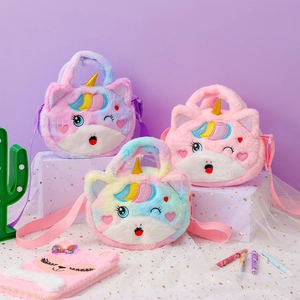 Plush Unicorn Crossbody Bag Cute Cartoon Animal Shoulder Handbag Rainbow Fuzzy Faux Fur Purse For Girls Gift