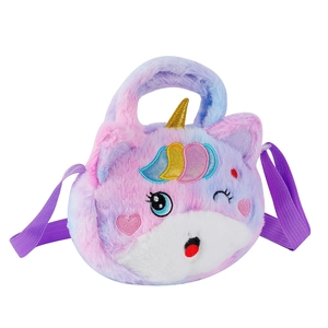 Detailed embroidery and plush texture on colorful unicorn shoulder bag for girls