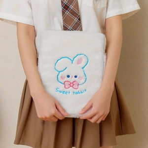Cute white plush tablet sleeve featuring an embroidered bunny and Sweet Rabbit text
