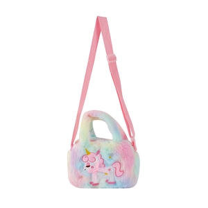 Borsa a tracolla unicorno in peluche arcobaleno per bambine con morbida pelliccia