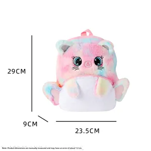 Tableau des tailles du sac à dos licorne en peluche avec dimensions 29cm x 23,5cm x 9cm