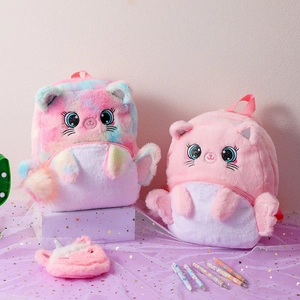 Sac À Dos En Peluche Pour Enfants Chat Licorne Visage Doux Sac D'école Avec Ailes Paillettes Pour Filles Cadeau Doux