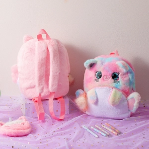 Sac à dos licorne en peluche pour filles avec yeux à paillettes et dégradé rose
