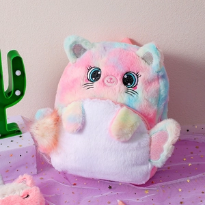 Sac à dos en peluche pour filles avec dégradé pastel et design de chat licorne mignon