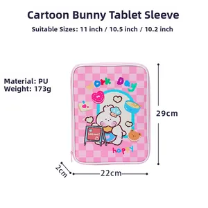 Pink checkered PU tablet sleeve with cartoon rabbit, weighing 173g for 11 inch iPads