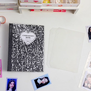A5 6-ring binder with black heart pattern and two frosted transparent PP dividers