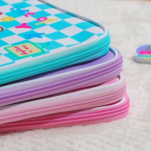 Detail view of colorful PU leather iPad sleeves featuring zipper and thick padded protection