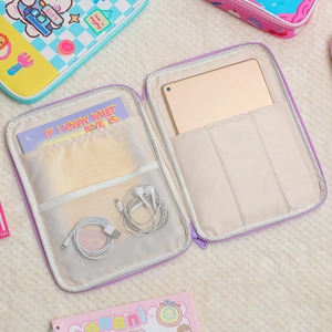 Purple cute rabbit cartoon iPad sleeve with multifunctional pockets for 11 inch tablet