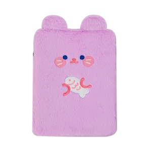 Funda de peluche morada para tableta iPad 11 pulgadas con bordado de cerdito animado
