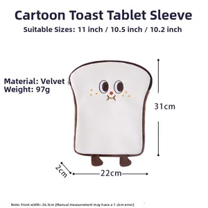 Detailed size chart of toast plush iPad sleeve showing dimensions for 11 inch tablets
