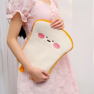 Cute plush cartoon toast laptop sleeve with soft cream fabric and orange trim for iPad