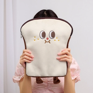 Cute toast shaped plush tablet sleeve for 11 inch iPad with cartoon embroidery