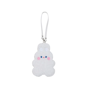 Lindo tarjetero de peluche de conejo blanco con bordado y correa de cuero sintético