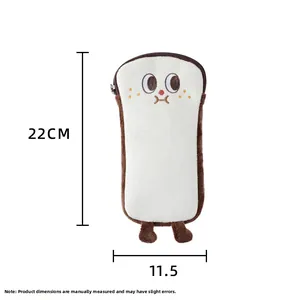 Detail view of the cute toast plush pencil case showing dimensions 22cm by 11.5cm