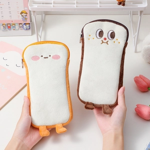 Cute cartoon toast plush pencil case with large capacity and soft fabric for school