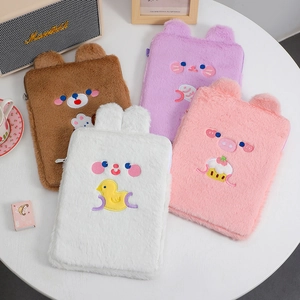 Linda Funda para Tableta de Peluche con Dibujos Animados para Estudiantes Bordado de Animales Bolsa Protectora para Computadora Portátil Funda Acolchada a Prueba de Golpes