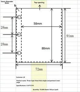 Detailed specs of 3-hole mini album sleeve with 58x88mm pocket and 0.18mm thickness