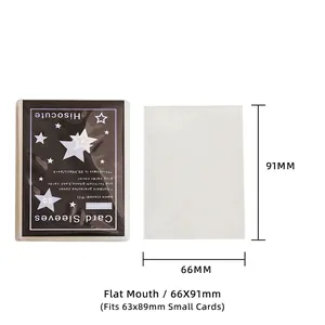 Detailed size chart showing 66x91mm transparent PP card sleeves for 3-inch photos