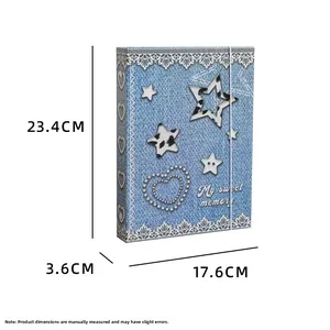 Classeur A5 en denim bleu avec motifs d'étoiles en dentelle et dimensions précises