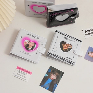 3-inch Kpop collect book with heart cutout and snap closure in black and white colors