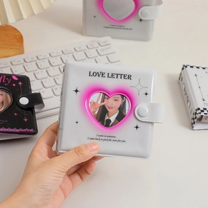 Mini heart cutout binder for photocards with Love Letter design and snap button closure