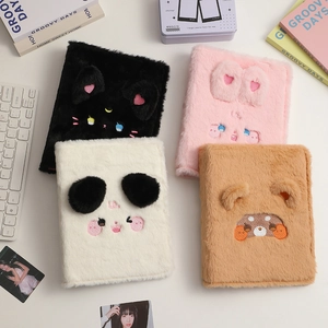 Albums A5 en peluche avec motifs de chat noir, lapin, panda et ours mignon